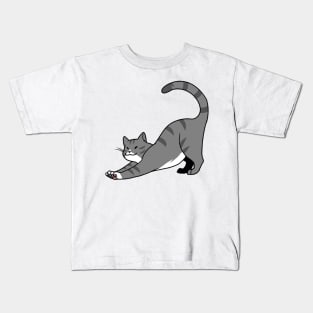 Grey Stripe w/ White Cat Stretch Kids T-Shirt